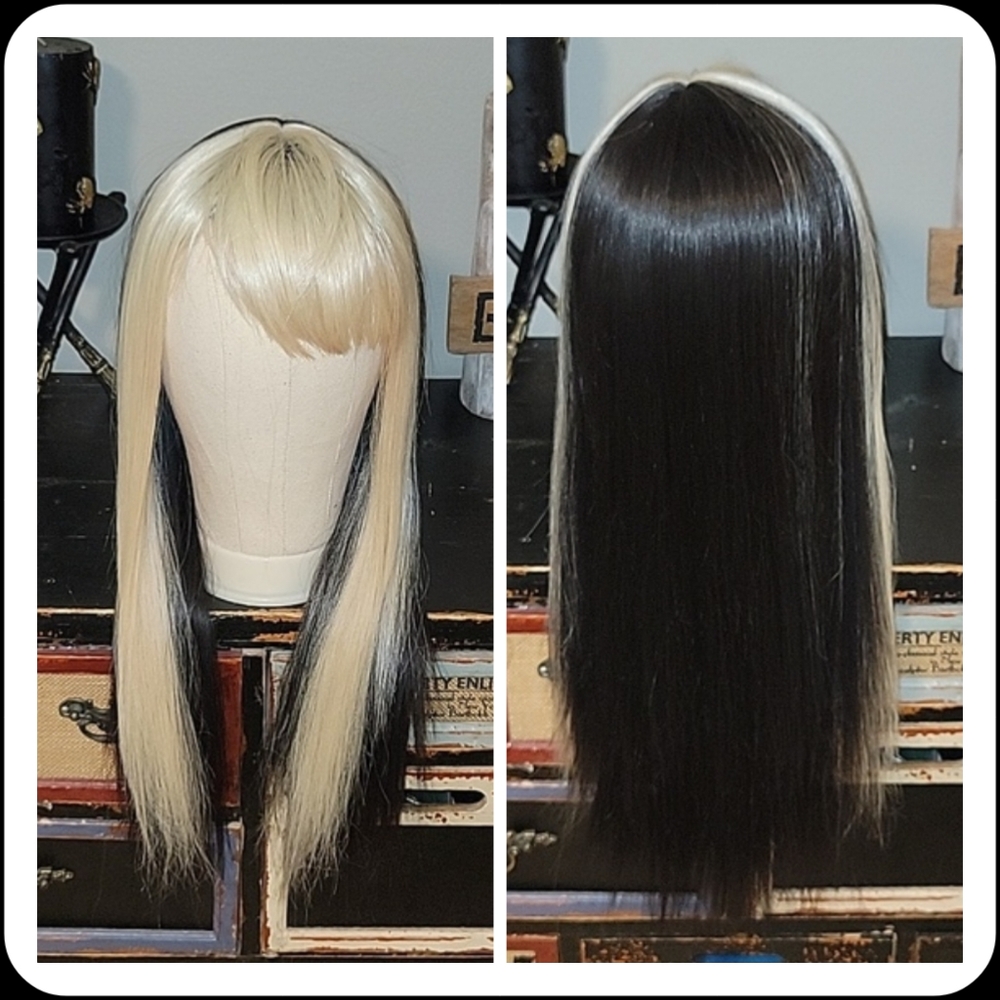 Black/White Two-Toned Synthetic Wig With Bangs